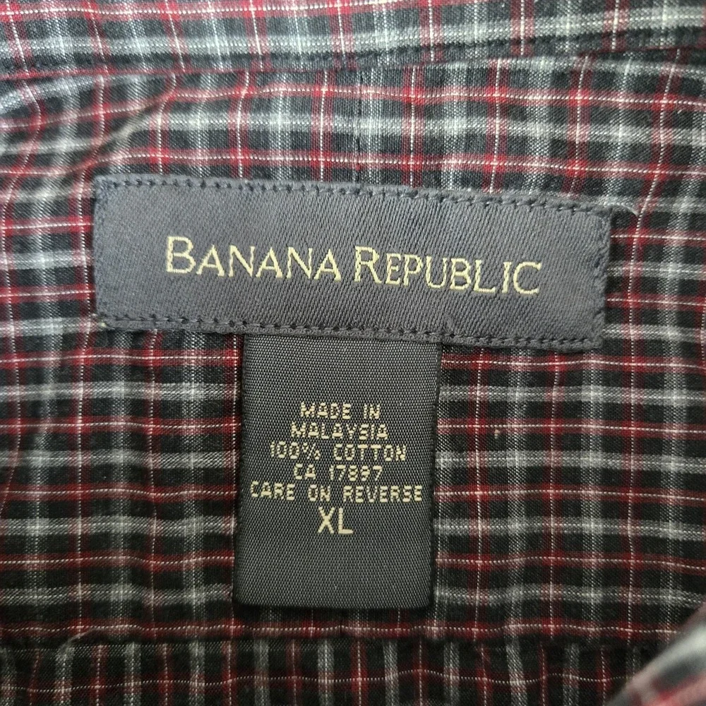 Banana Republic Shirt Mens XL Gray Red Checkered Long Sleeve Casual Career Work